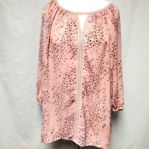 Suzanne Betro Blouse/Tunic NEW Pink Floral 3/4 Sleeve Sz M Fairycore Coquette